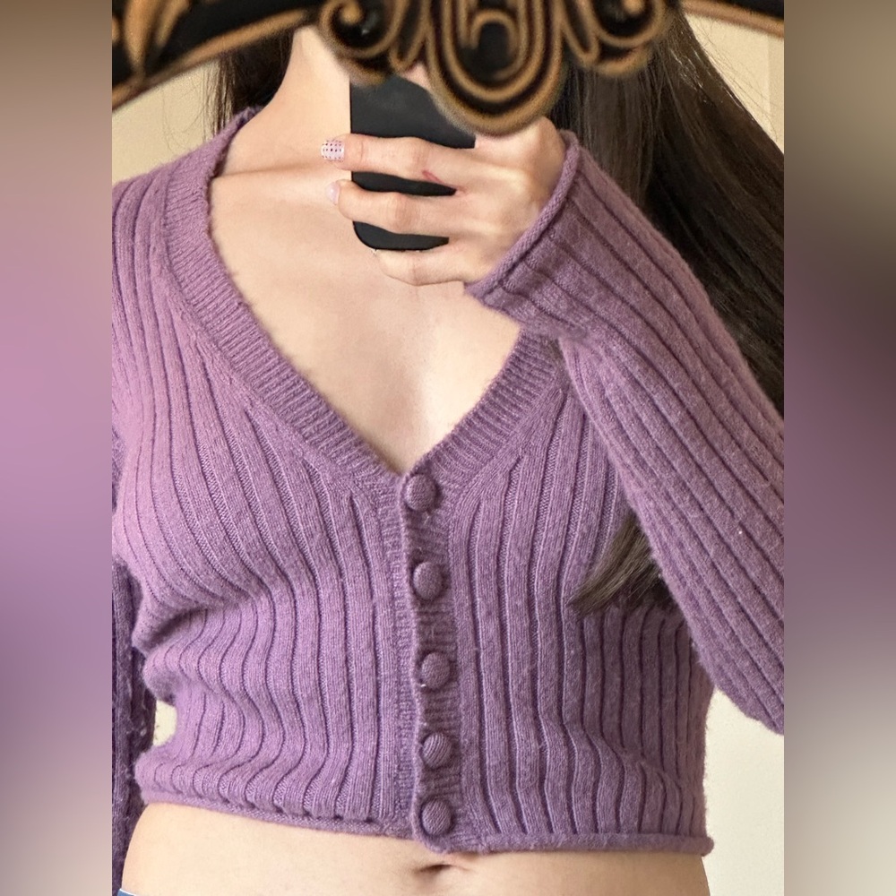 Zara Purple Ribbed Cardigan Sweater!